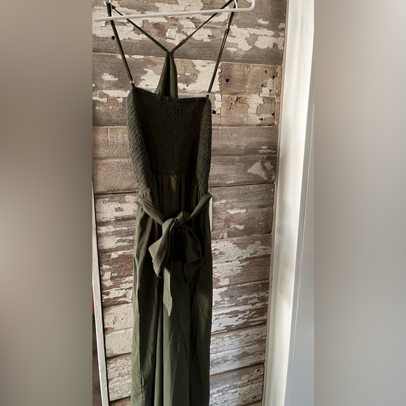3/$20  Boho Solid Sleeveless Long Length Jumpsuit Baggy Jumpsuit Army Green - Picture 7 of 10